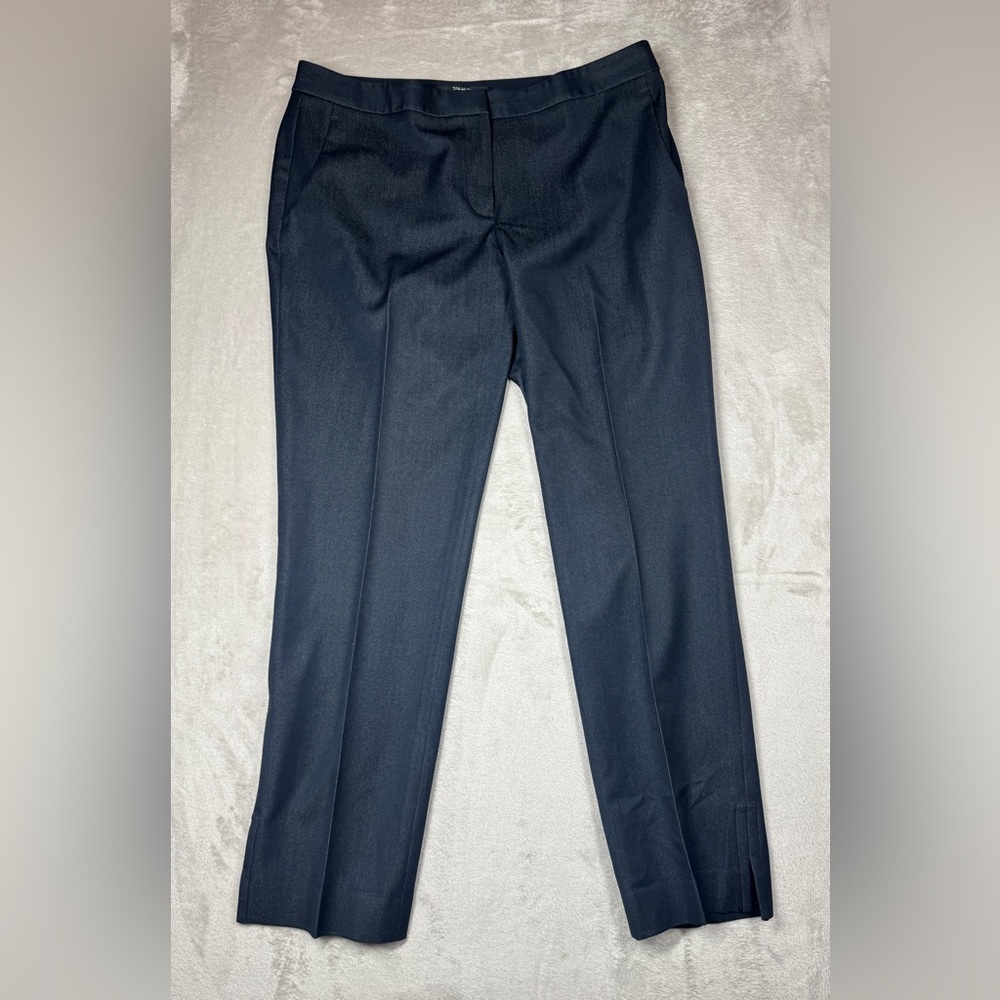 Tahari Dark Navy Blue Pressed Crease Front Cropped Straight Leg Office Pants 6